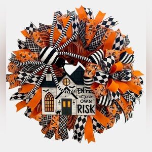 Halloween Wreath with Spider and House Decor